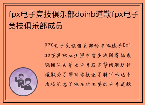 fpx电子竞技俱乐部doinb道歉fpx电子竞技俱乐部成员